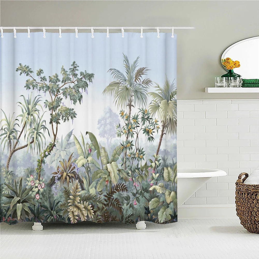 

European Nature Flowers Birds Plants Bath Curtains Waterproof Shower Curtain 3D Printing Bathroom Decoration Bath Screen Baño