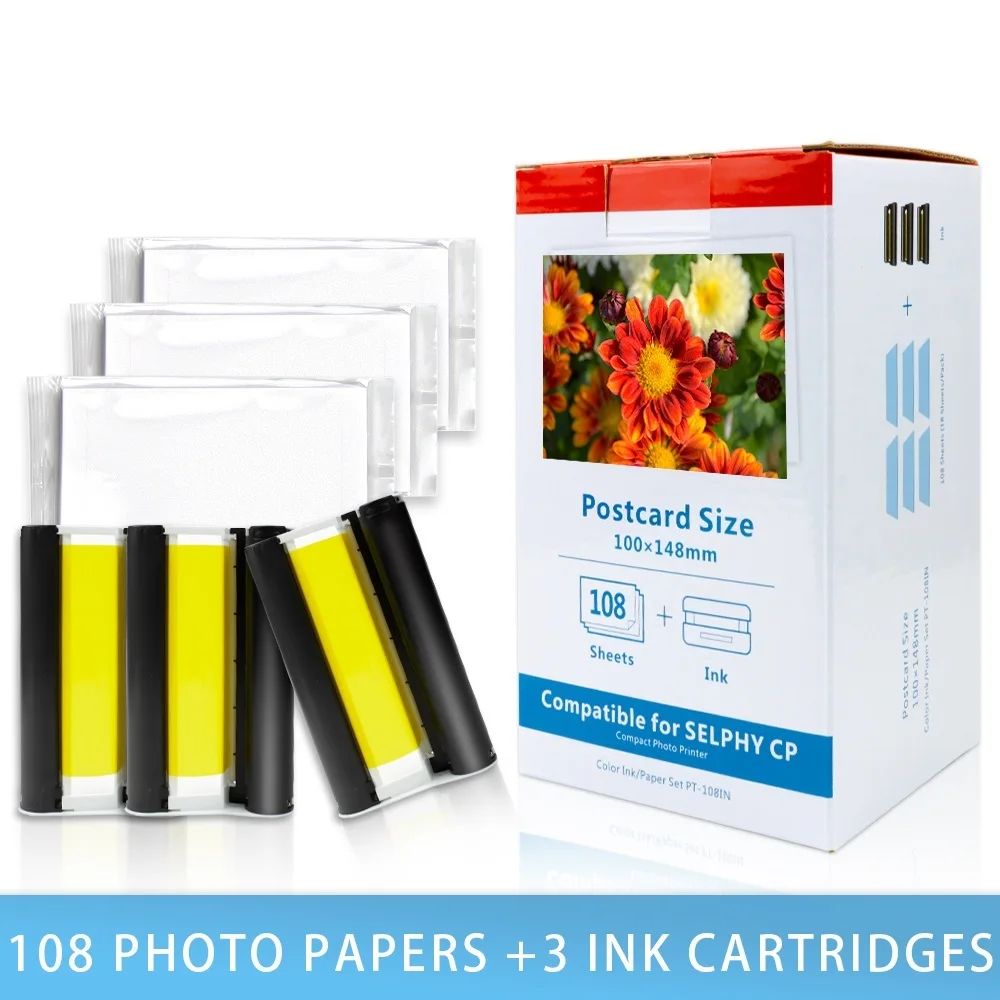 

NEW Color Ink and Paper Set for Canon Selphy Compact Photo Printer CP1200 CP1300 CP910 CP900 KP 108IN KP-36IN Cartridge