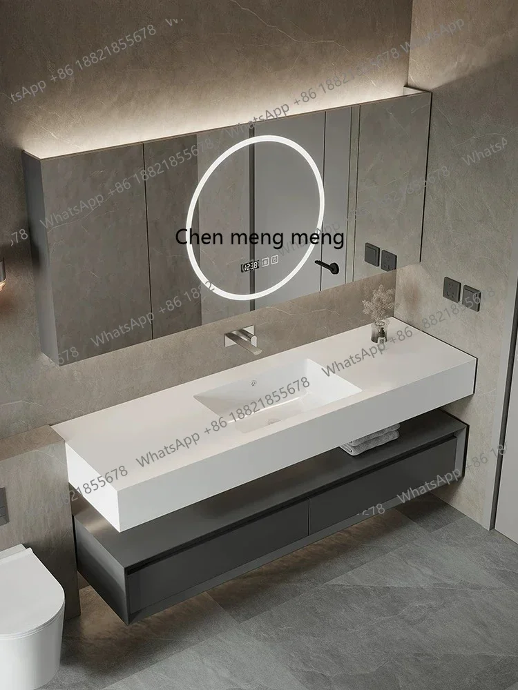 Фото A178Новая комбинация тумбы для ванной комнаты и раковины из Corian в стиле лайт-люкс, с бесшовной керамической раковиной из сланца №4