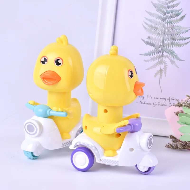 No not need  battery  press then return cart little yellow duck motorcycle inertia pressure cute duck press duck toy