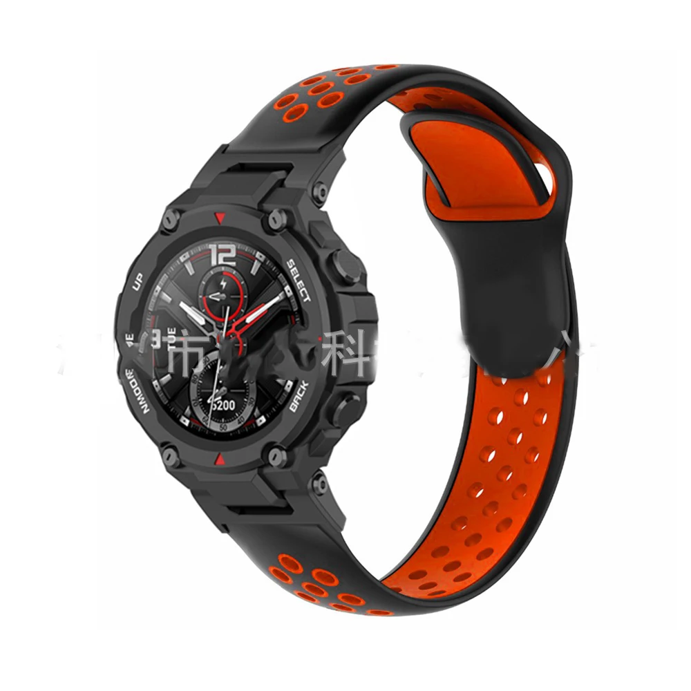 Breathable Silicone Strap For Amazfit T Rex 2 Smart Watch Band Black Metal Connector Bracelet For Xiaomi Amazfit T-Rex/T-Rex Pro