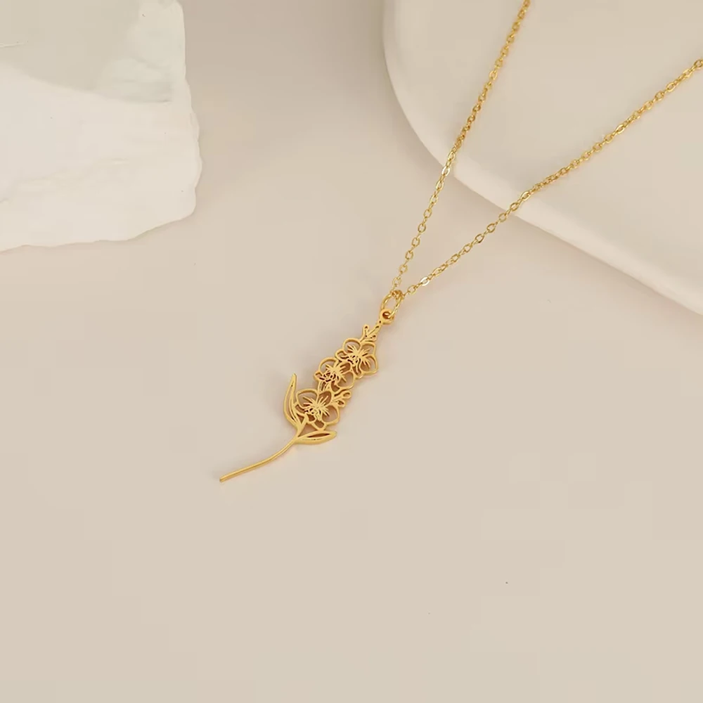 Women's Birth Flower Series Custom Necklace Personalized Women's Accessories Stainless Steel High Jewelry Custom Flower Tag