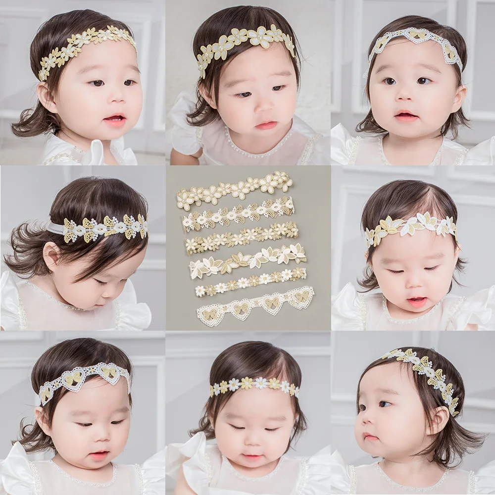 Baby Girl Elastic Lace Headband Hairband Children's Daisy Elastic Headband Embroidered Flower Baby Accessories
