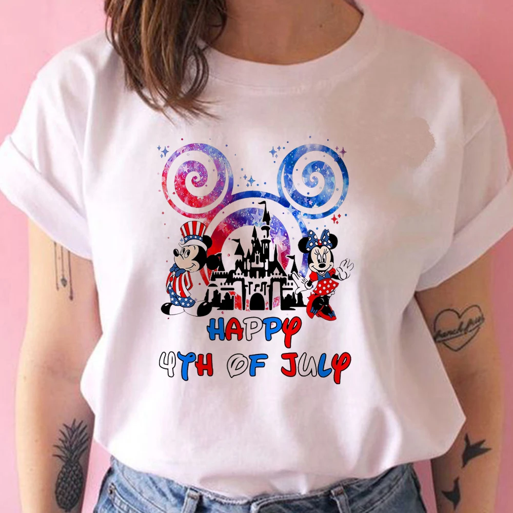 

Disney Mickey Minnie Fashion Women Clothes Aesthetic Happy 4th of July American Style T Shirt Hipster Streetwear Festival Tees