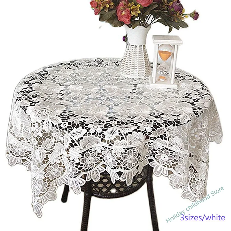 

Luxury White Lace Tablecloth, Water Soluble, Embroidered Manteles De Mesa Rectangular Table Cloth 식탁보