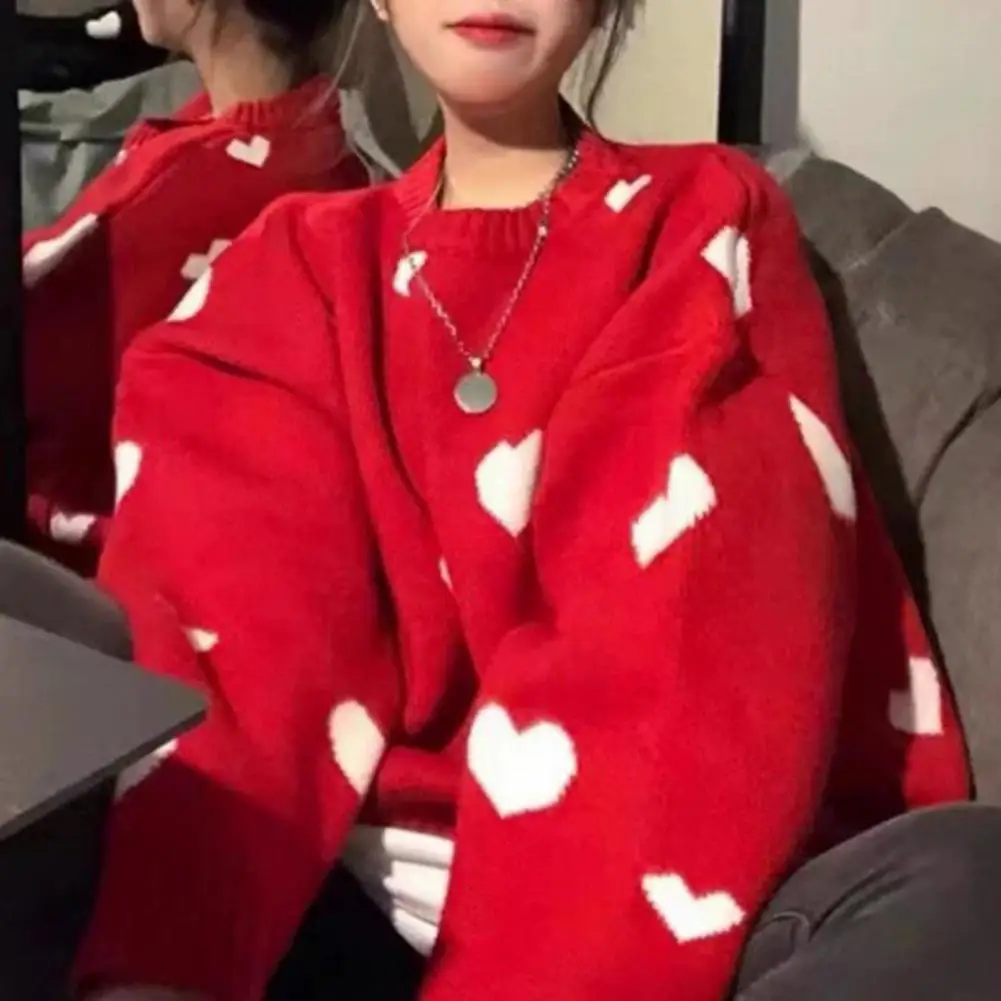 

Женский трикотажный пуловер с круглым вырезом и длинными рукавами