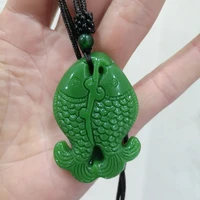 natural jade green hand carved carp pendant fashion jewelry mens and womens fish necklace gift accessories