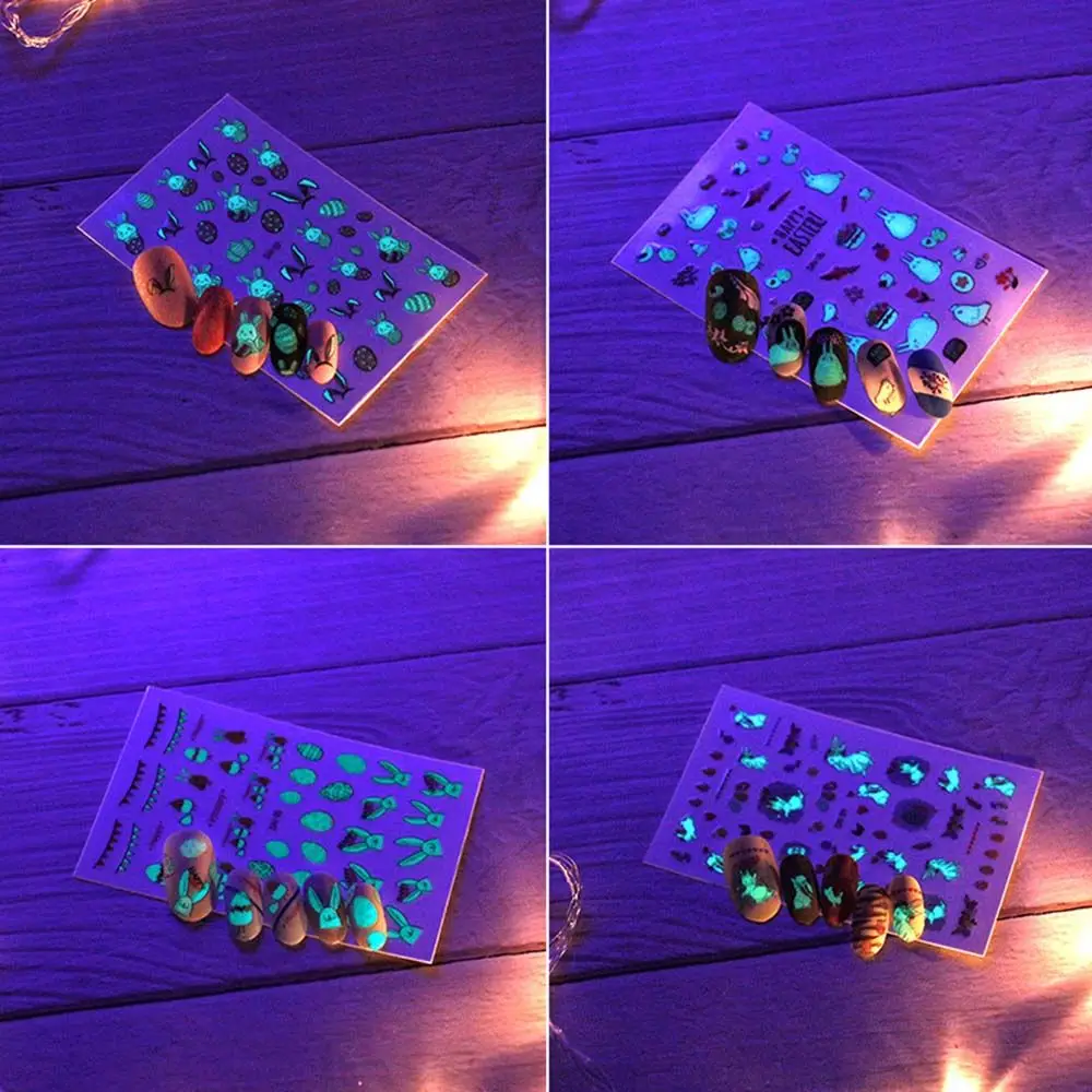 1 шт. пасхальные светящиеся наклейки для ногтей kawaii Egg Rabbit цветные Переводные