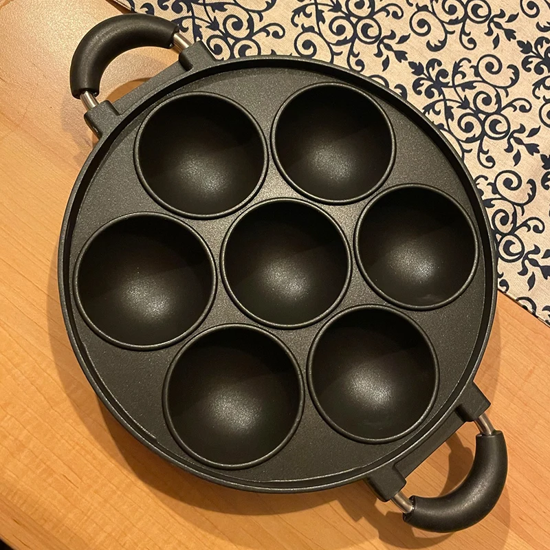 7-Hole Nonstick Stuffed Pancake Pan, Cast Aluminium Egg Cooker Frying Pan, Aebleskiver / Ebelskiver Maker