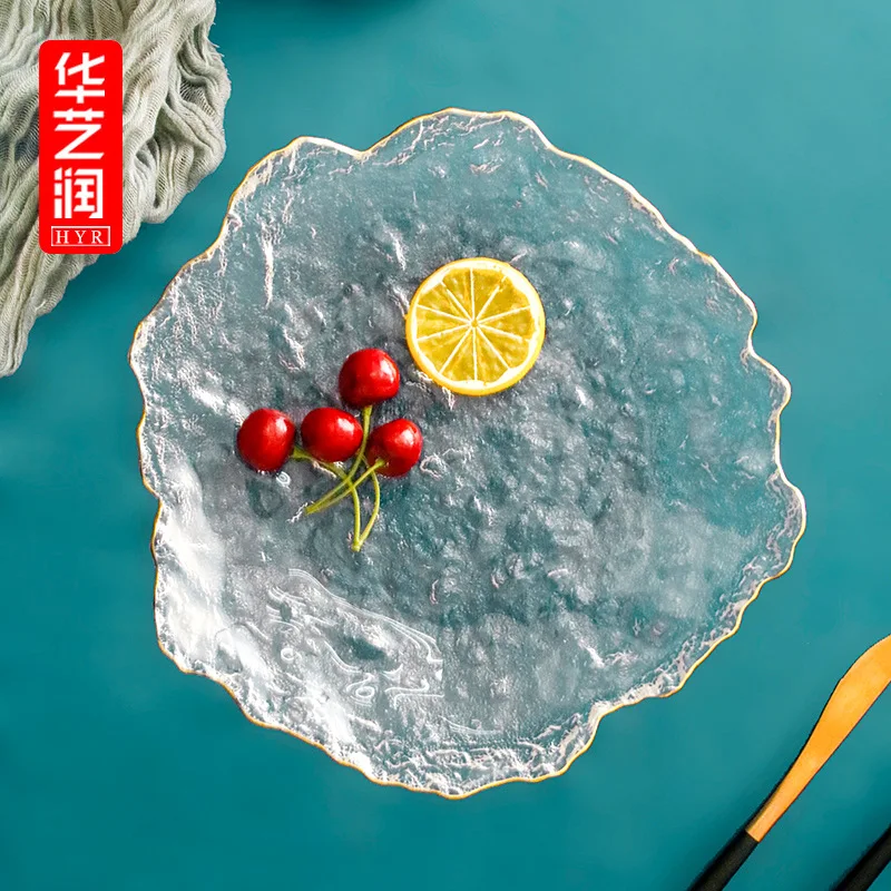 

Japanese irregular hammer grain Phnom Penh glass plate, creative ice dew fruit salad sushi plate tableware