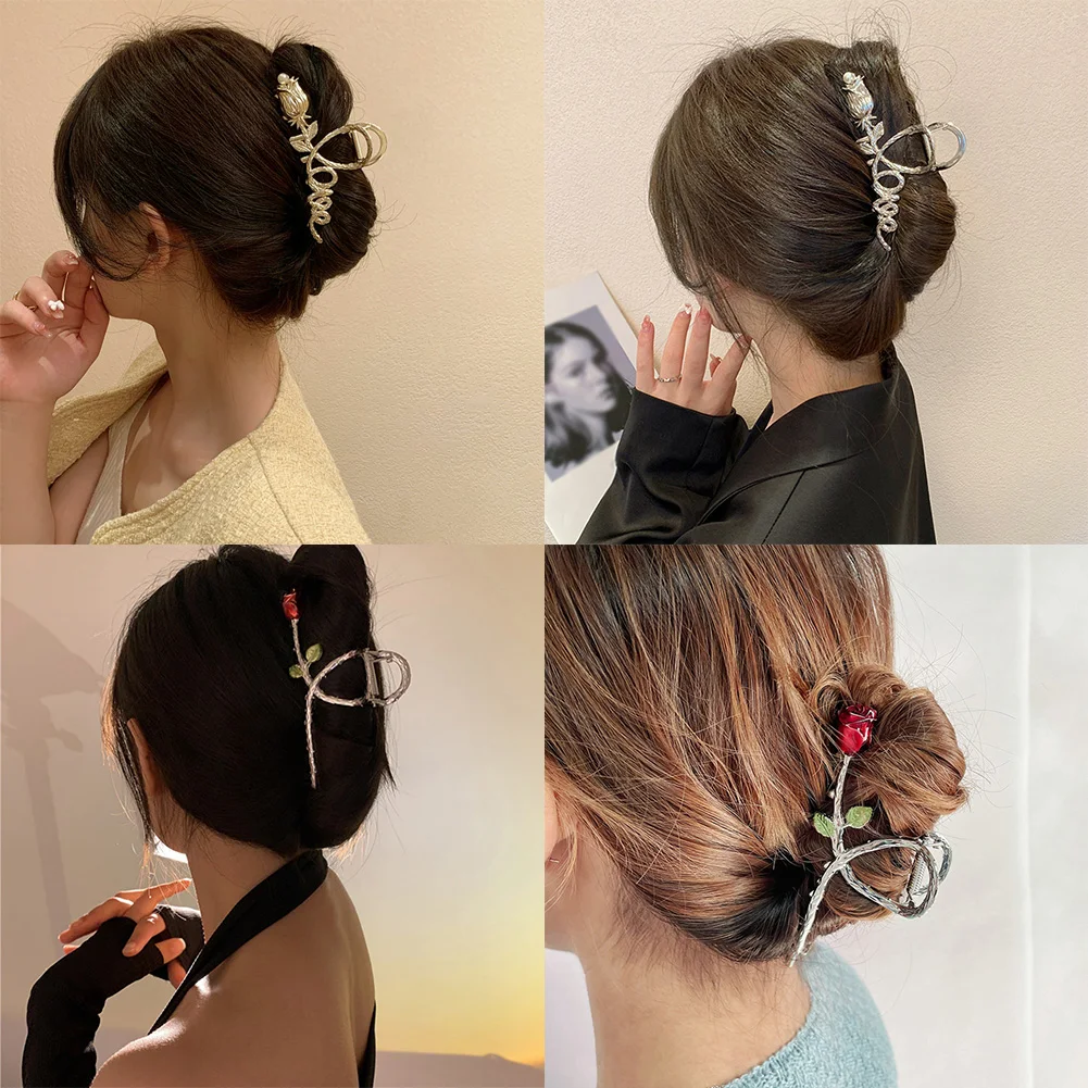 

Ruoshui Woman Metal Rose Floral Hair Claw Crab Women Barrettes Hairgrip Women Hair Clips Hairpins Headwear Ornaments