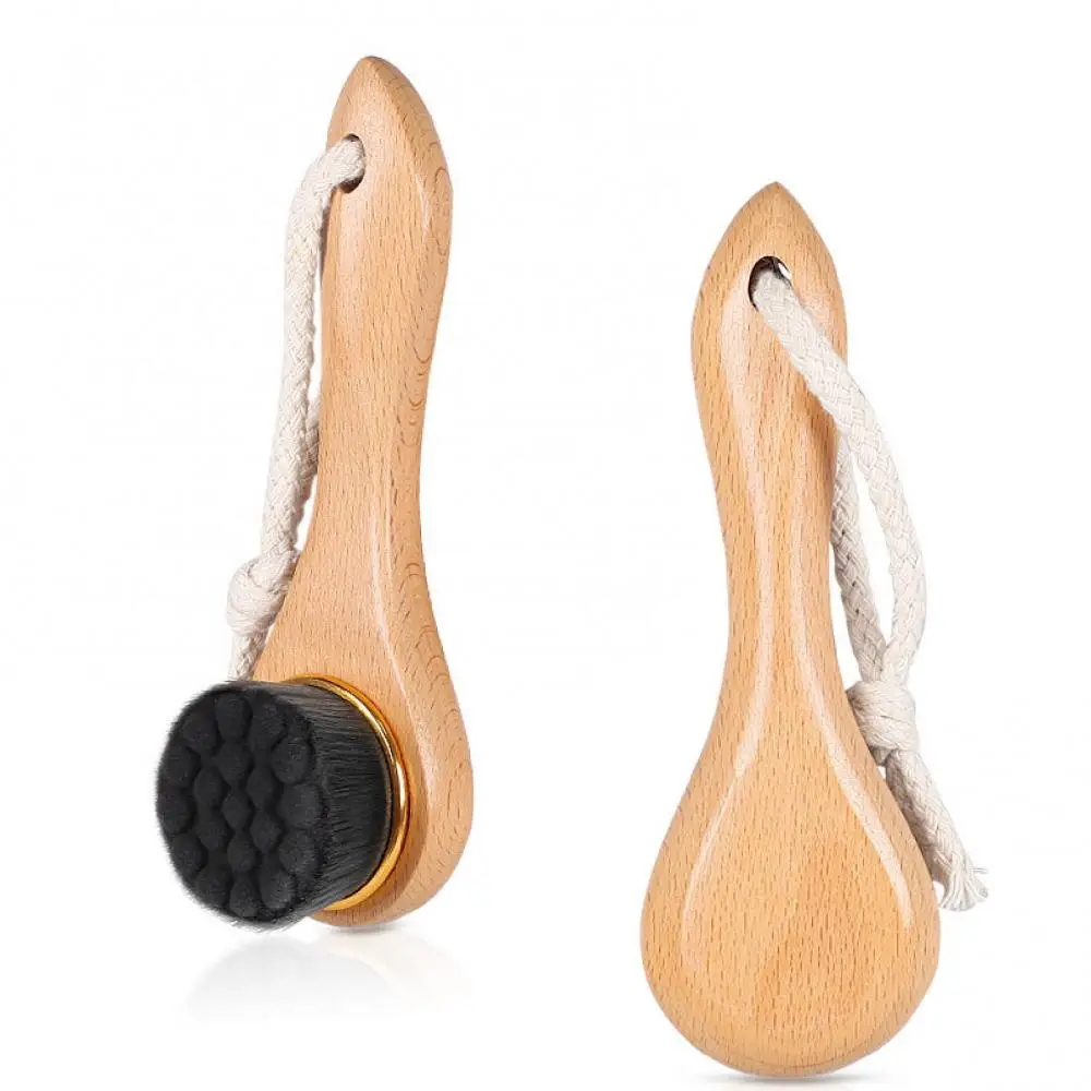 

Hot Sale Wooden Long Handle Facial Cleansing Brush Soft Face Washing Massage Scrubber