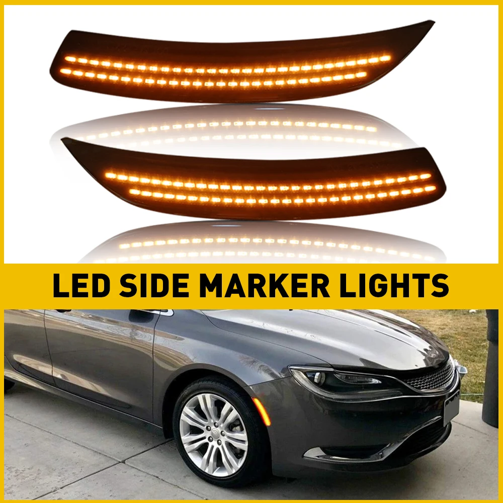 For Chrysler 200 2015 2016 2017 Car Front Fender Lamps Yellow LED Side Marker Light  Smoked Waterproof Replacement Accessories