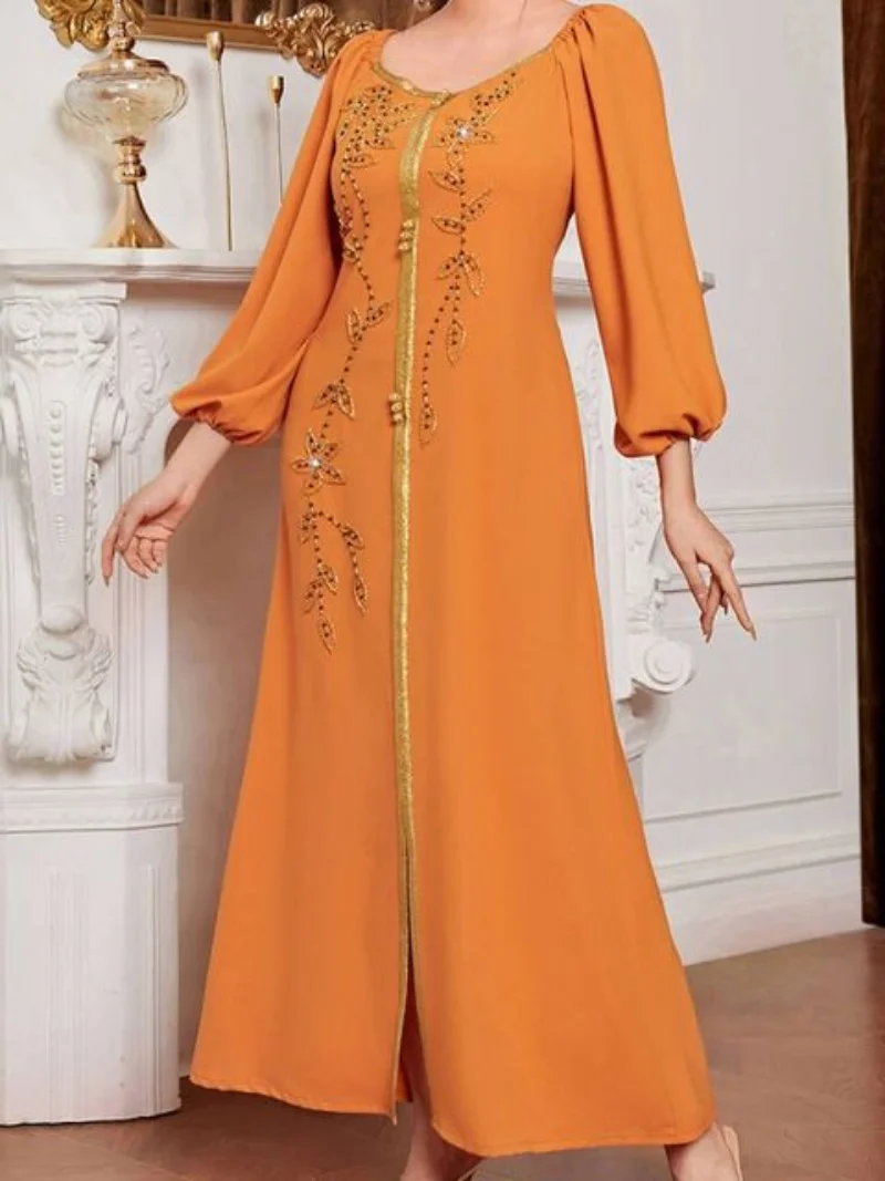 Fashion Lantern Sleeve Party Evening Dresses for Women Muslim Moroccan Kaftan Dubai Abaya Rhinestone Ribbon Beaded Eid