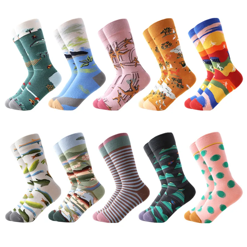 New Women's Jacquard Knitted Cotton Socks Happy Oil Painting Women's Cotton Socks