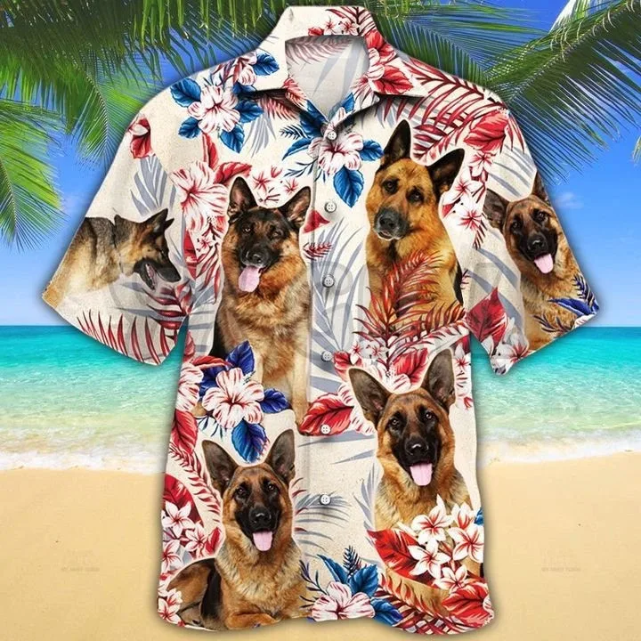 German Shepherd American Flag Hawaiian Shirt 3D All Over Printed Hawaiian Shirt Men's For Women's Harajuku Casual Shirt Unisex
