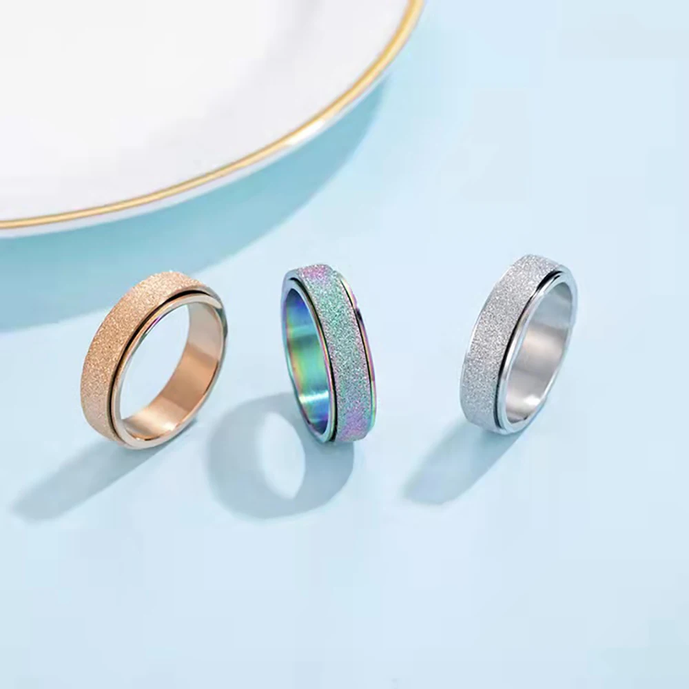 

Unisex Fashion Titanium Steel Frosted Decompression Ring Pearl Sand Colorful Modern Style Men's Rings Glossy Women's Rings