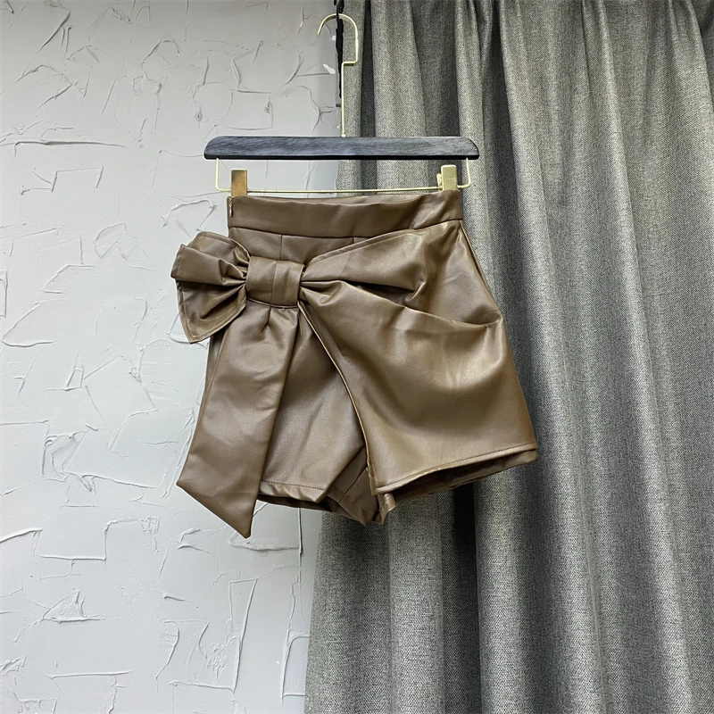 

Ladies Bow High Waist Leather Skirt 2022 Autumn and Winter New Base Short Pantskirt Pu Skirt Women Sexy PU Mini Skirts Femme
