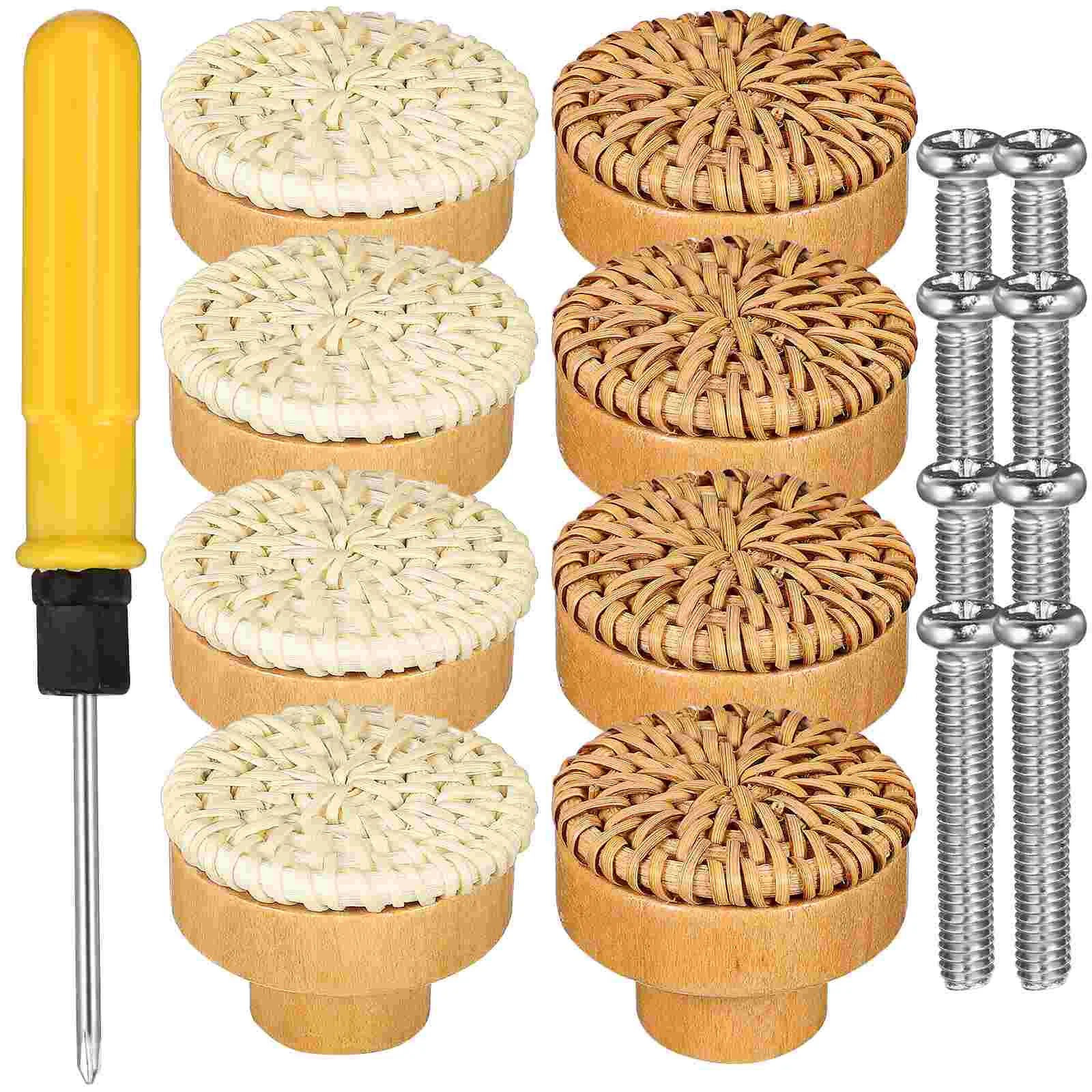 

1 Set of Rattan Furniture Knobs Woven Rattan Drawer Knobs with Screws and Screwdriver