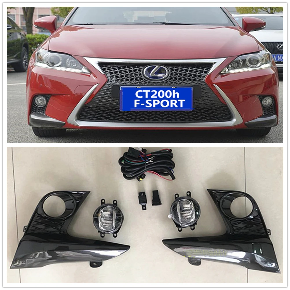 

For LEXUS CT200H F-Sport 2014-2017 Front Bumper Bezel Halogen Fog Light Bulb & Lamp Cover Frame & Harness Relay Assembly White