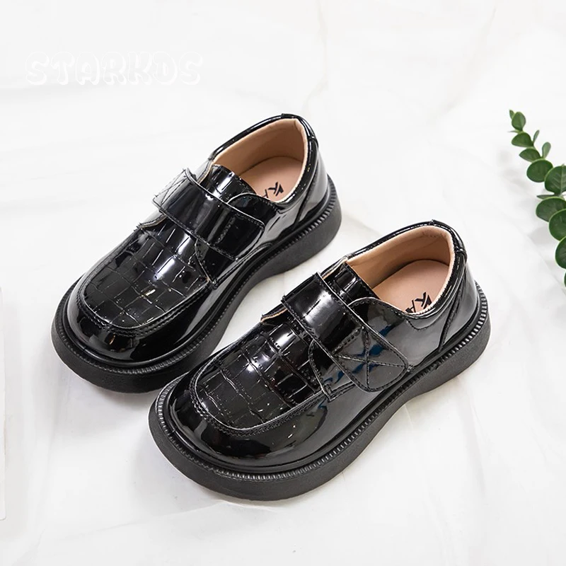 Boys Thick Sole Leatherette Dress Loafers Kids Slip-on Black Sneakers Child British Primary School Shoes