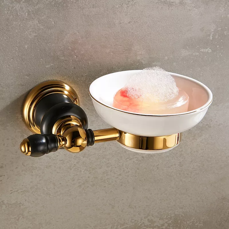 

Luxury Brass Wall Soap Holder Antique Ceramic Bathroom Accessories Shower Metal Basket Washing Soap Dish Retro Soap Box XL-66803