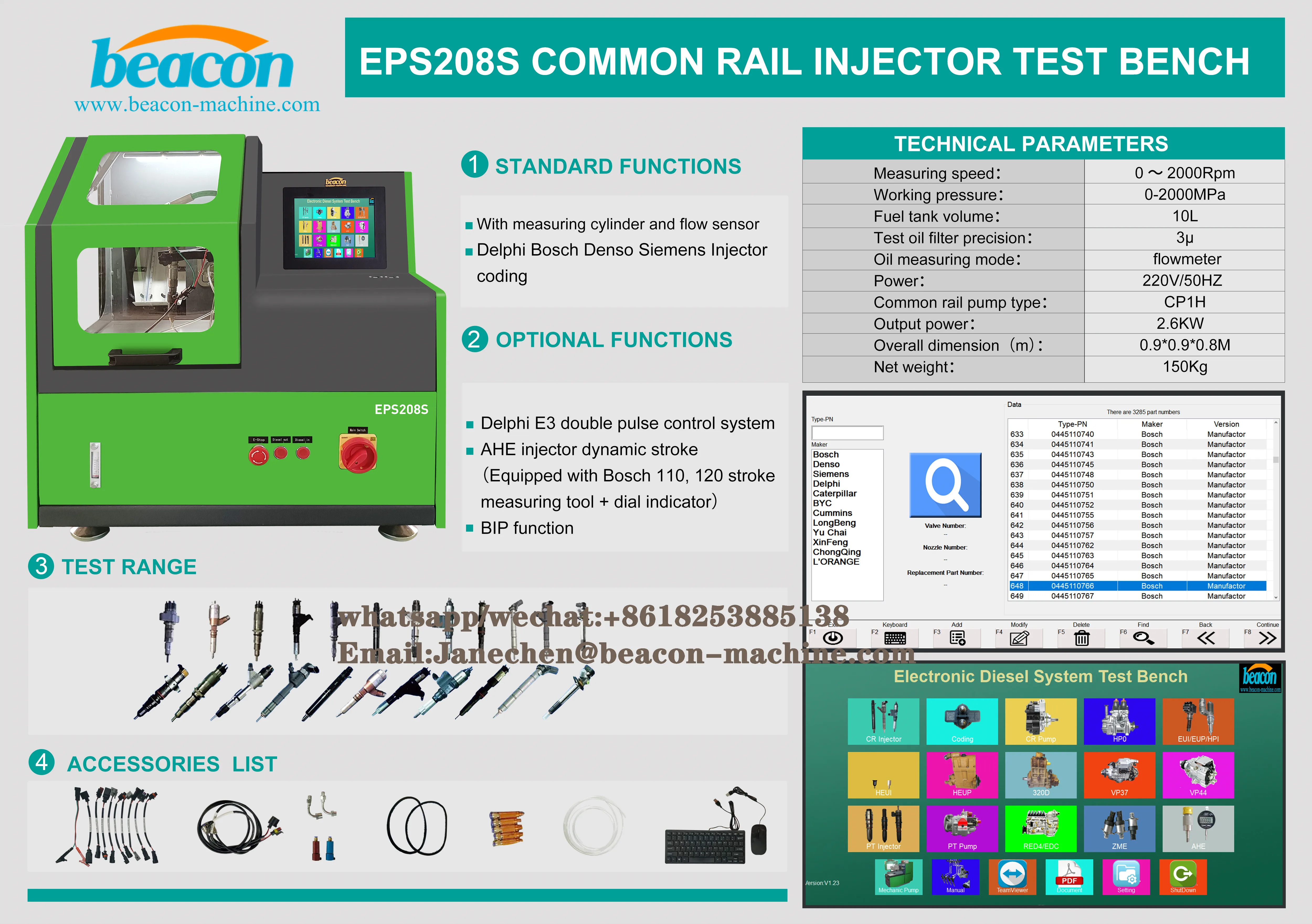 EPS208S измерительный стакан расходомер Тестирование дизельного инжектора