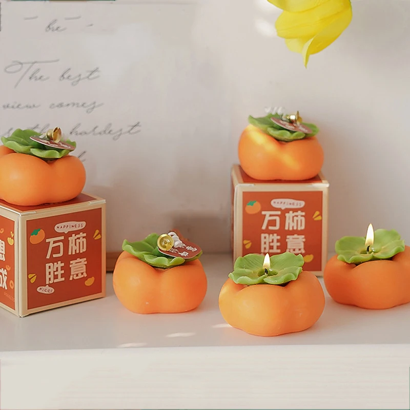 

Chinese style creative good luck persimmon shaped scented candles wedding guest gift candles home decor ornaments fruit candles