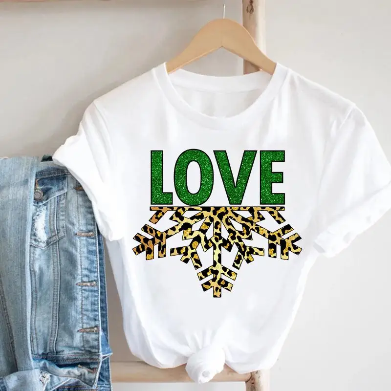 

Женская рождественская футболка с леопардовым принтом и надписью на новый год 2022, модная Праздничная симпатичная женская футболка с мультя...