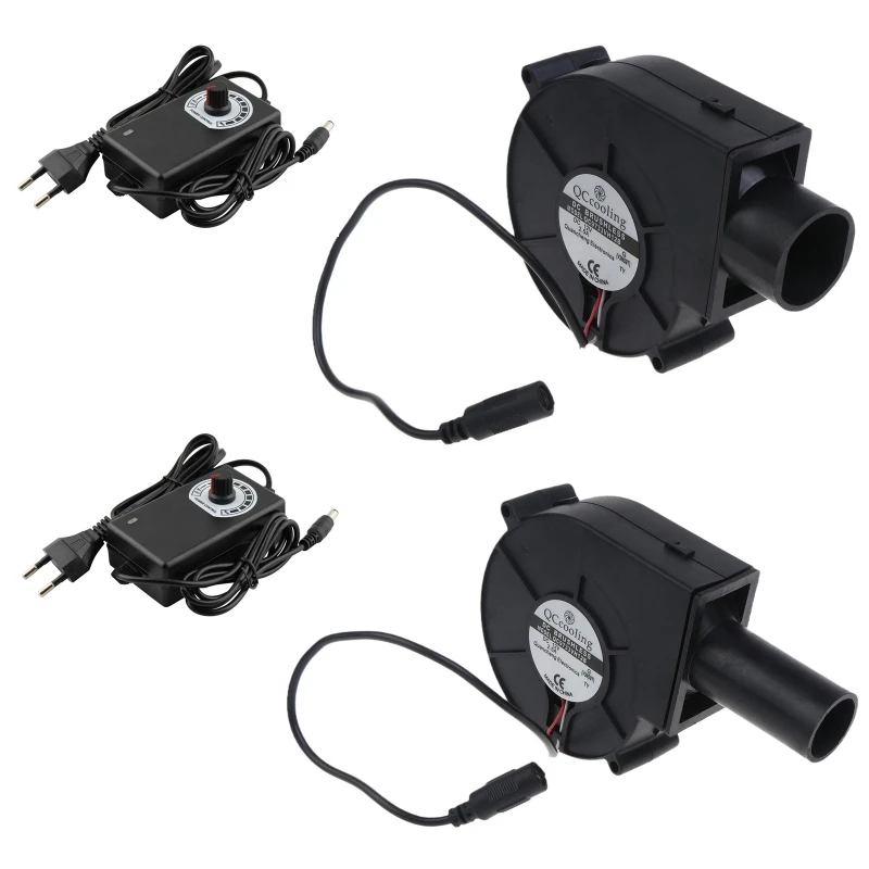 

EU Plug 12V BBQ Fan Cooking Blower with Speed Controllers BBQ Wood Stove Collectors Tube Speed Regulation Power Adapters