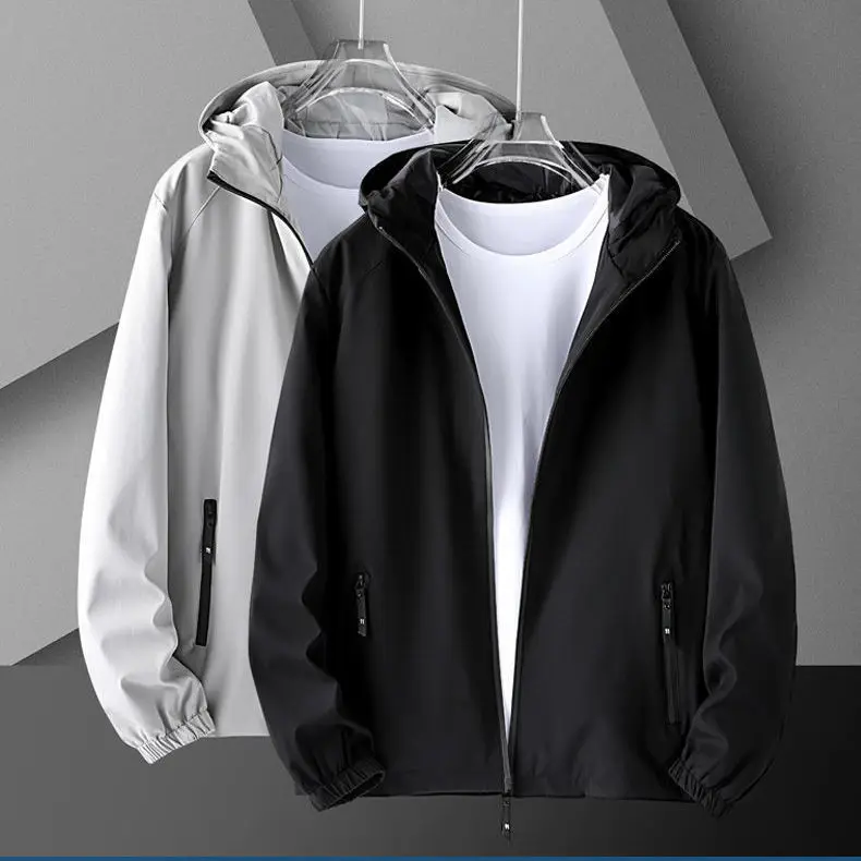 

Дышащая однотонная Повседневная Уличная куртка для мужчин, легкая мужская куртка на весну и осень, модные спортивные куртки с капюшоном Q659