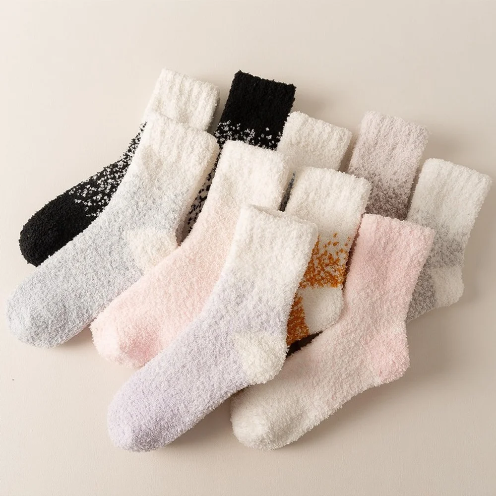 10 Pairs Autumn and Winter New Coral Fleece Socks Women Mid-tube Warm and Thick Women Cartoon Socks Full of Stars Sleeping Socks
