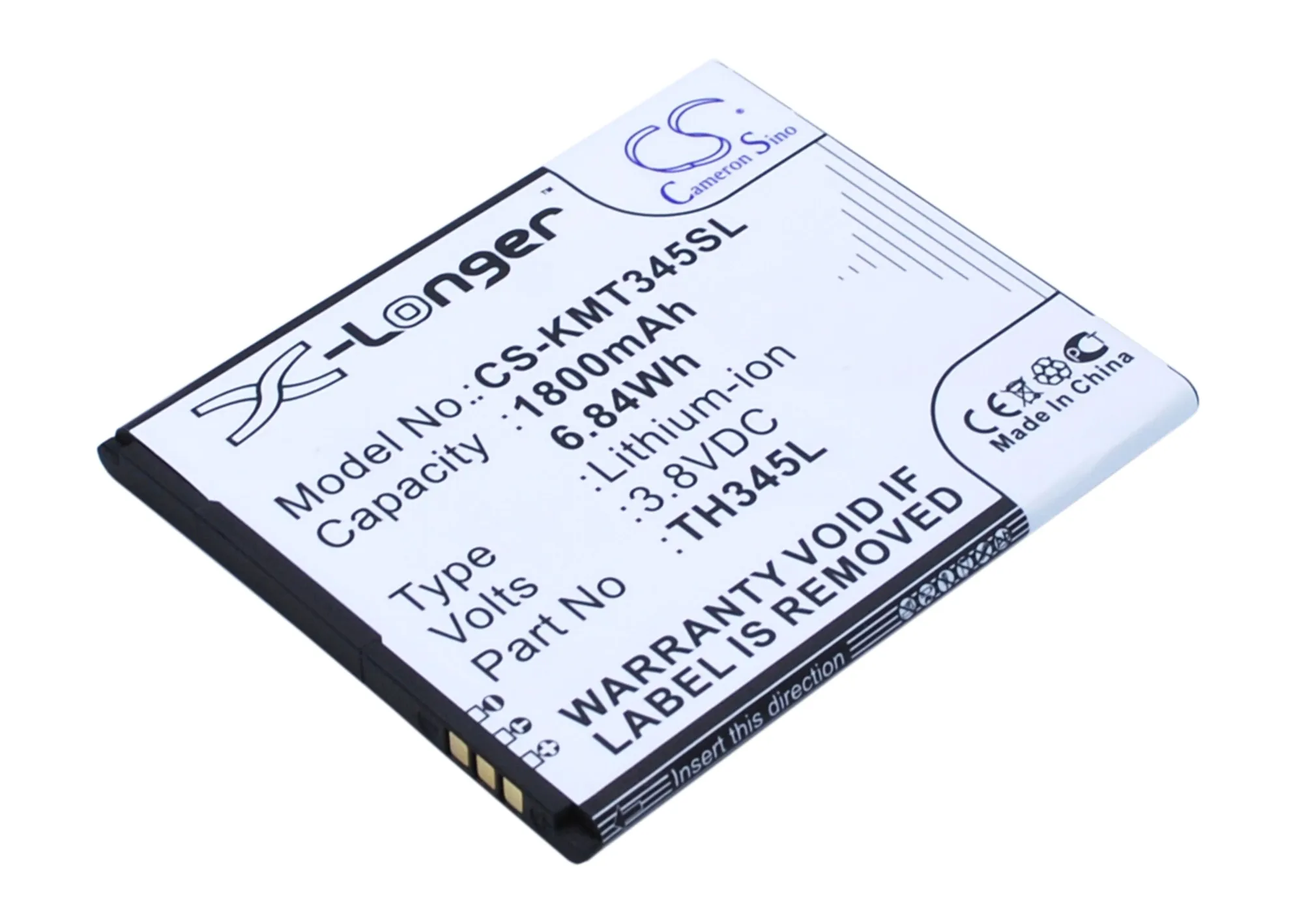 

CS 1800mAh / 6.84Wh battery for KAZAM Thunder 345 LTE, Thunder 345L TH345L, TH345L-XDFBK0002256