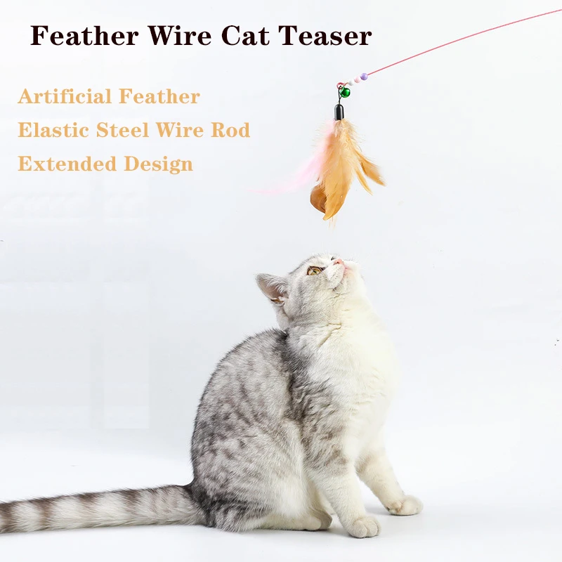 

Cat Toys Interactive Feather Wand Cat Teaser Stick With Bell Gatos Wand Training Kitten For Cat Supplies Pet Accessories Mascota
