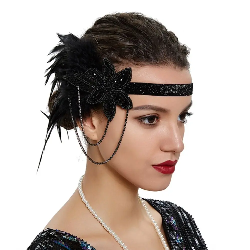 

Retro-style Hair accessories Rhinestone Black Feather Headband Fashion Headband for Women Gatsby Party