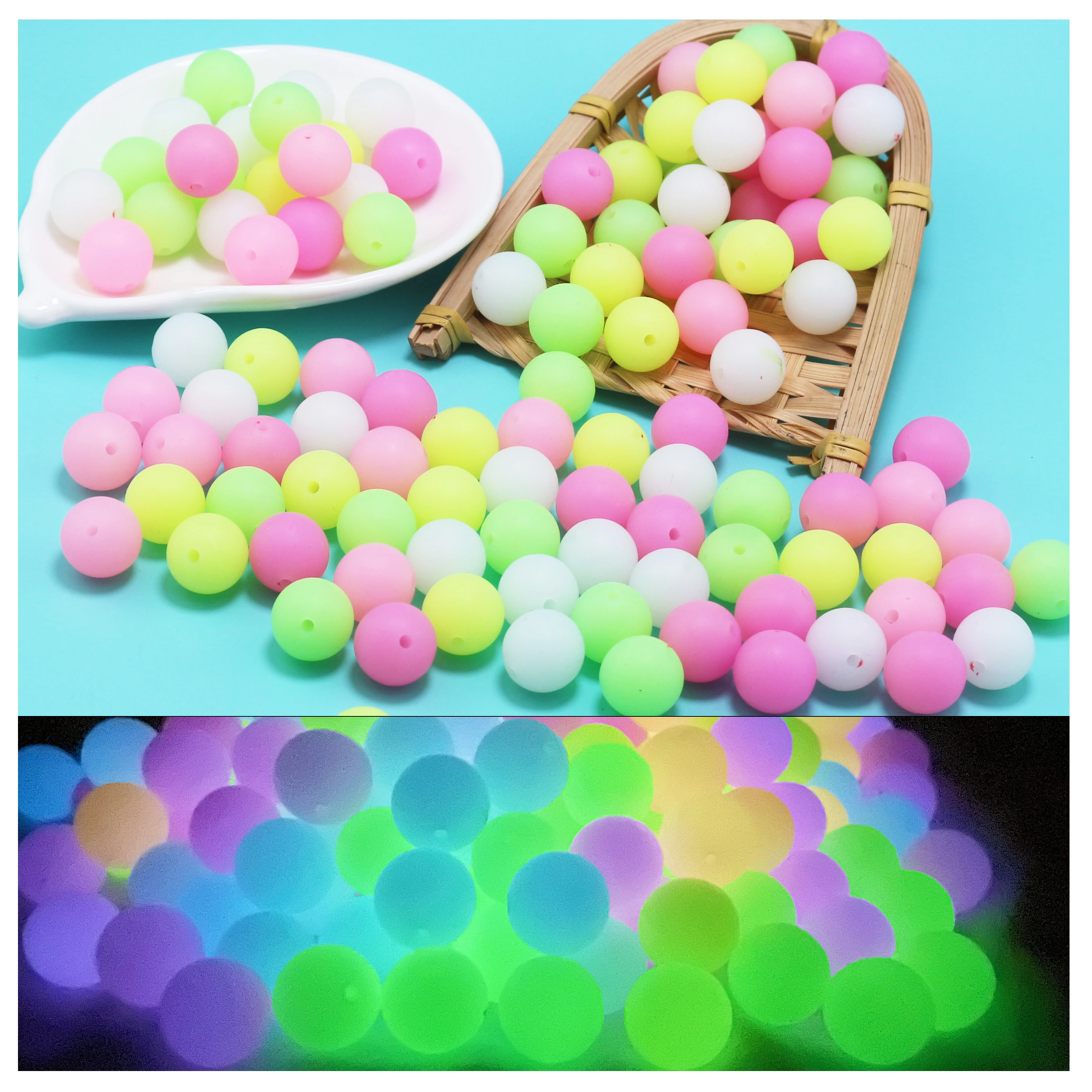 

10mm 12mm 15mm 20pcs Luminous Silicone Beads New бисер Mother Kids Perles Pour Teether For DIY Baby Accessories Safe Food Grade