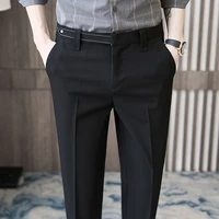 2022 business formal wear suit pants for men clothing fashion elastic waist slim fit casual office trousers ankle length 36 29