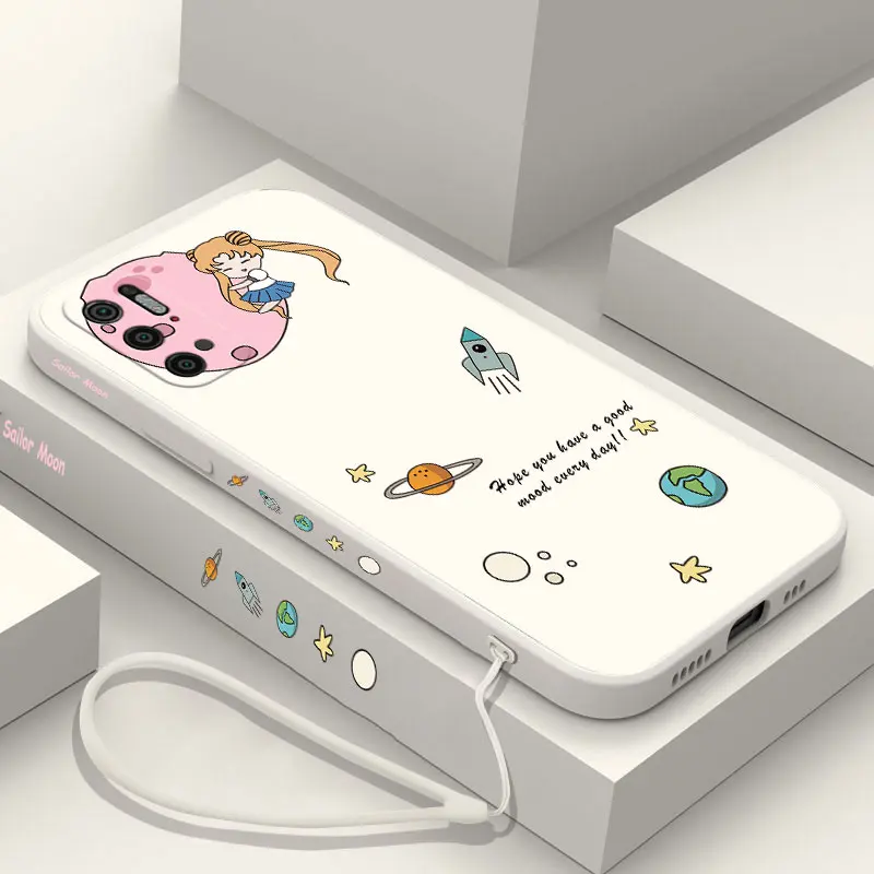 

S-Sailor MoonS Phone Case For Xiaomi Poco C31 X4 M4 F3 X3 NFC M3 M2 X2 Pro 4G 5G GT Liquid Silicone Cover with Strap