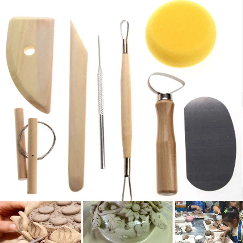 

Pottery Ceramic Tool Set 8Pcs/set DIY Hand Clay Ceramic Molding Tools Wood Cutter Pottery Ceramics Clay Sculpture Modelling Kit