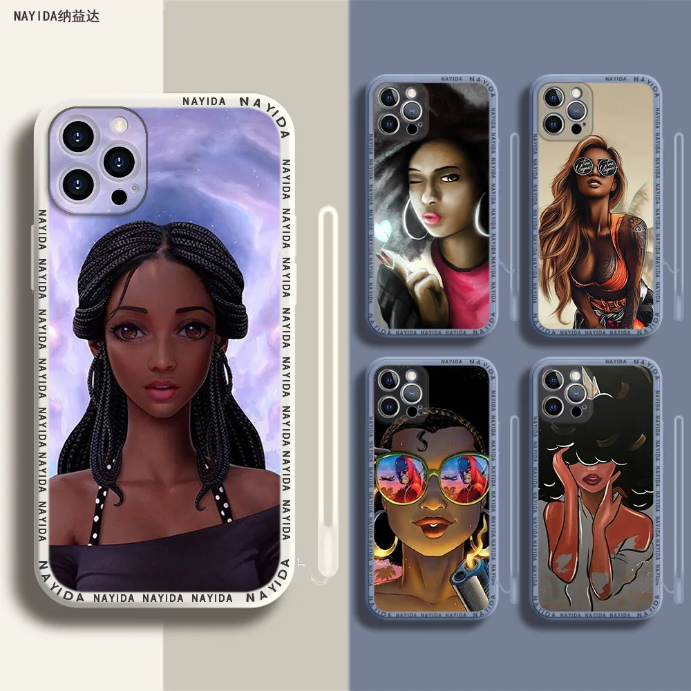 

Phone Case For iPhone 14 13 11 12 Mini Pro Max XS XR X Soft Silicone TPU Cover Afro Girls