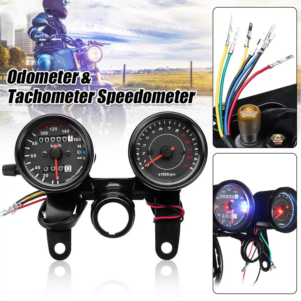 

12V Motorcycle Odometer Speedometer LED Backlight Tachometer Gauge with Bracket 0-13000 RPM 0-160km/h For Honda/Yamaha/Suzuki