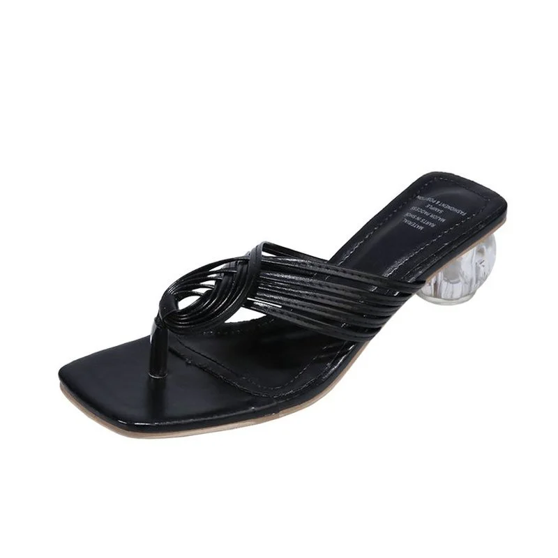 

2022 New Women Sandals Flip Flops Fashion High-heel Sandals Transparent Crystal Mid-heel Slippers Sexy Womans Shoes