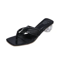2022 new women sandals flip flops fashion high heel sandals transparent crystal mid heel slippers sexy womans shoes