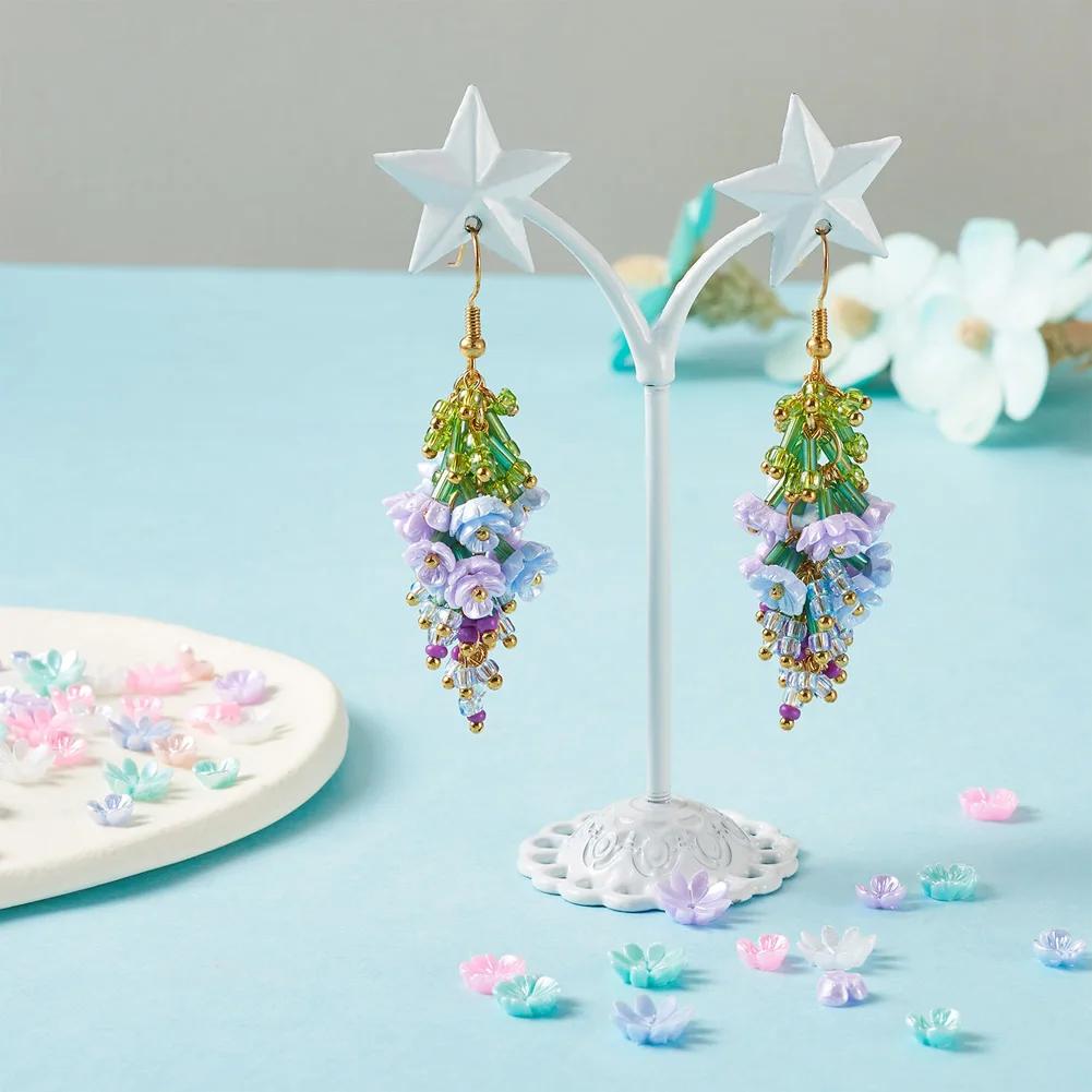 480pcs Opaque Resin Flower Bead Caps Pastel Color Multi-Petal Floral Bead End Caps Loose Spacer Beads for DIY Jewelry Making