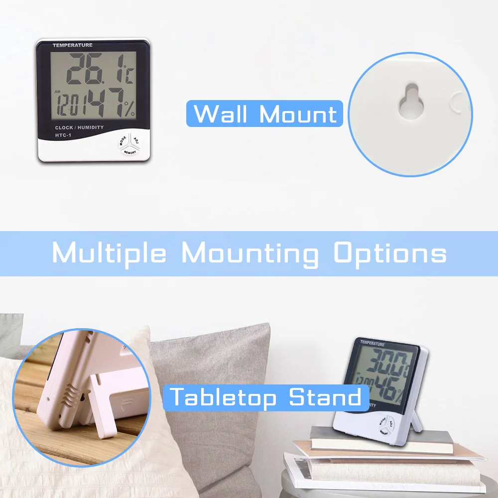 lcd electronic digital temperature humidity meter indoor outdoor thermometer hygrometer weather station clock htc 1 htc 2 free global shipping