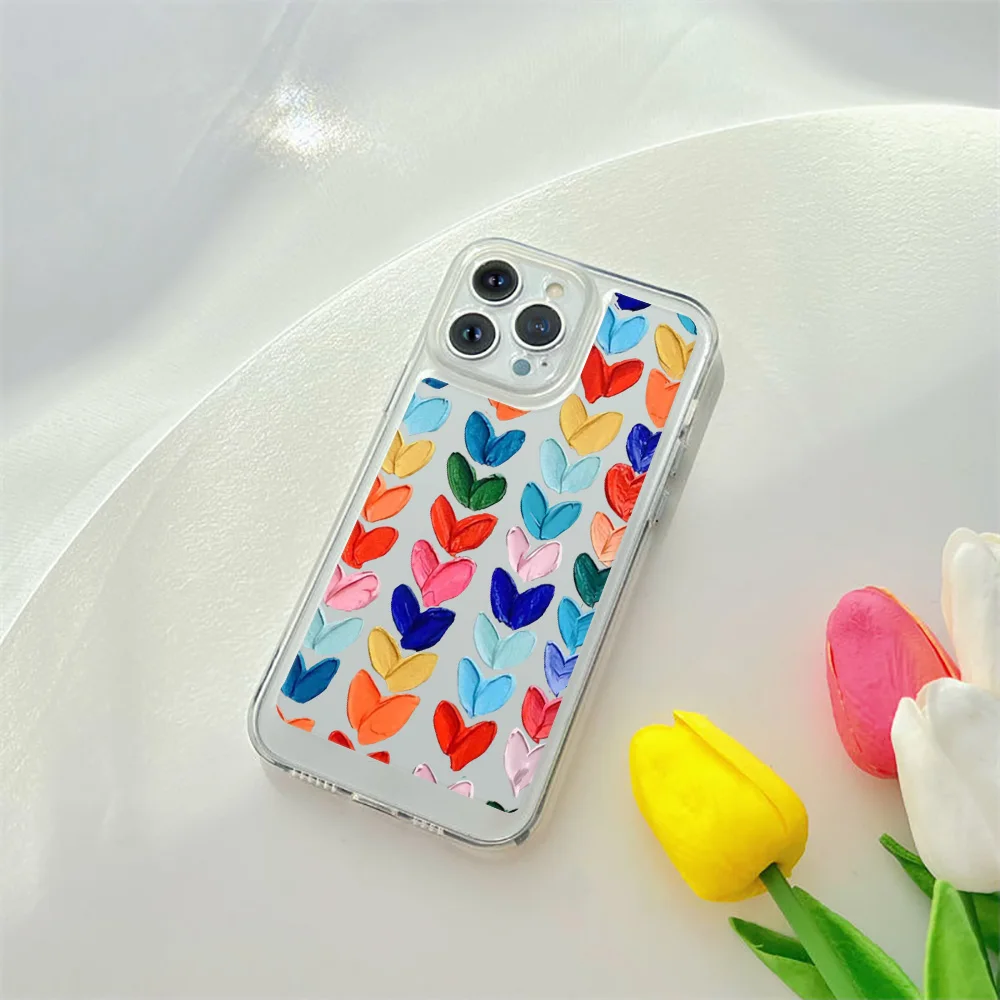 

Colorful Heart Phone Case For iPhone 14 Plus 12 ProMax Cases For iPhone 13 Mini 11 8 Plus XS Max Transparent Soft Silicone Cover