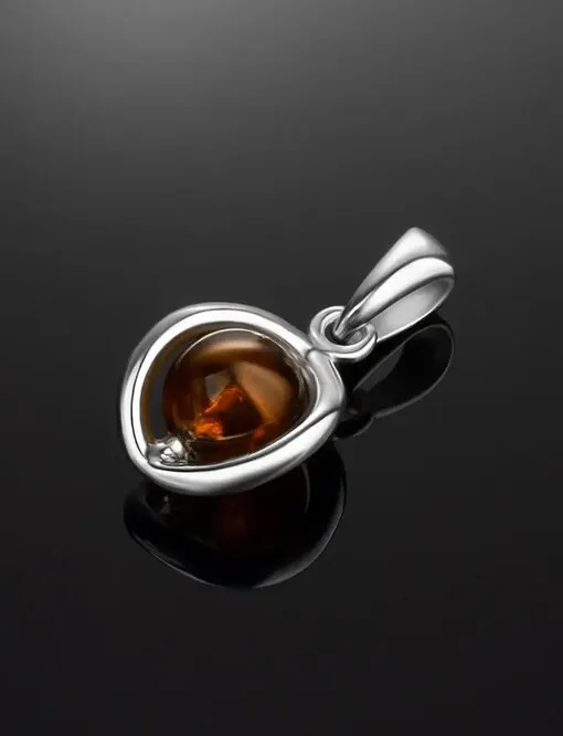 Изящный небольшой кулон Валенсия из серебра и янтаря коньячного цвета - купить по