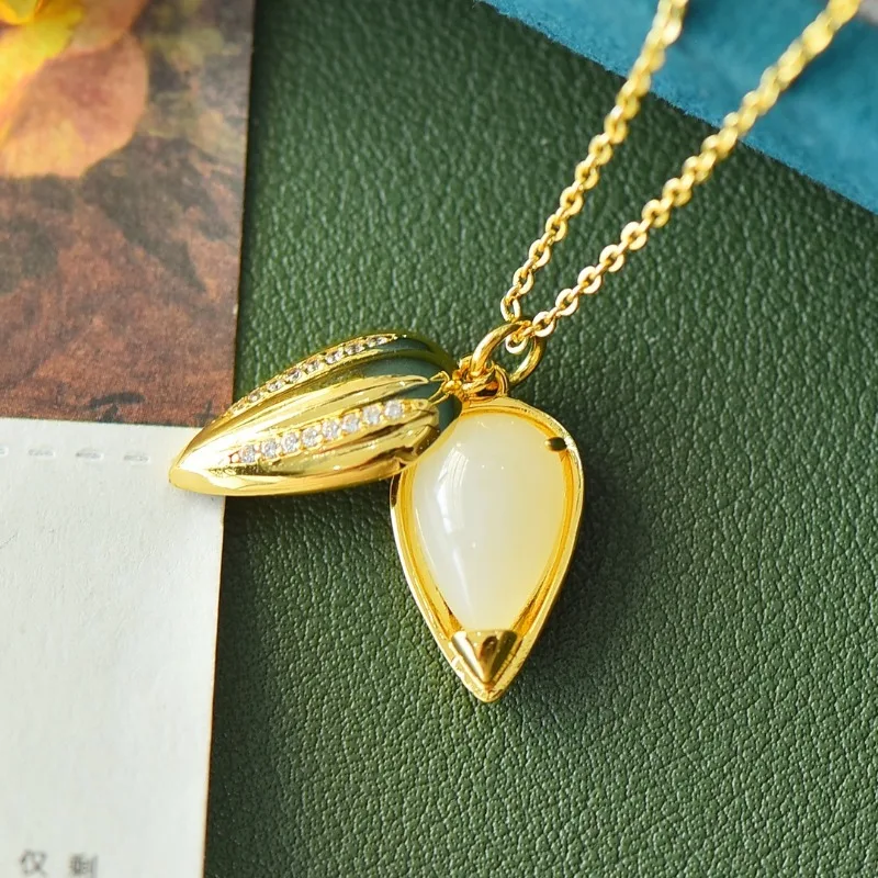 Медная инкрустированная Hetian Jade White Quack Laicai модная подвеска