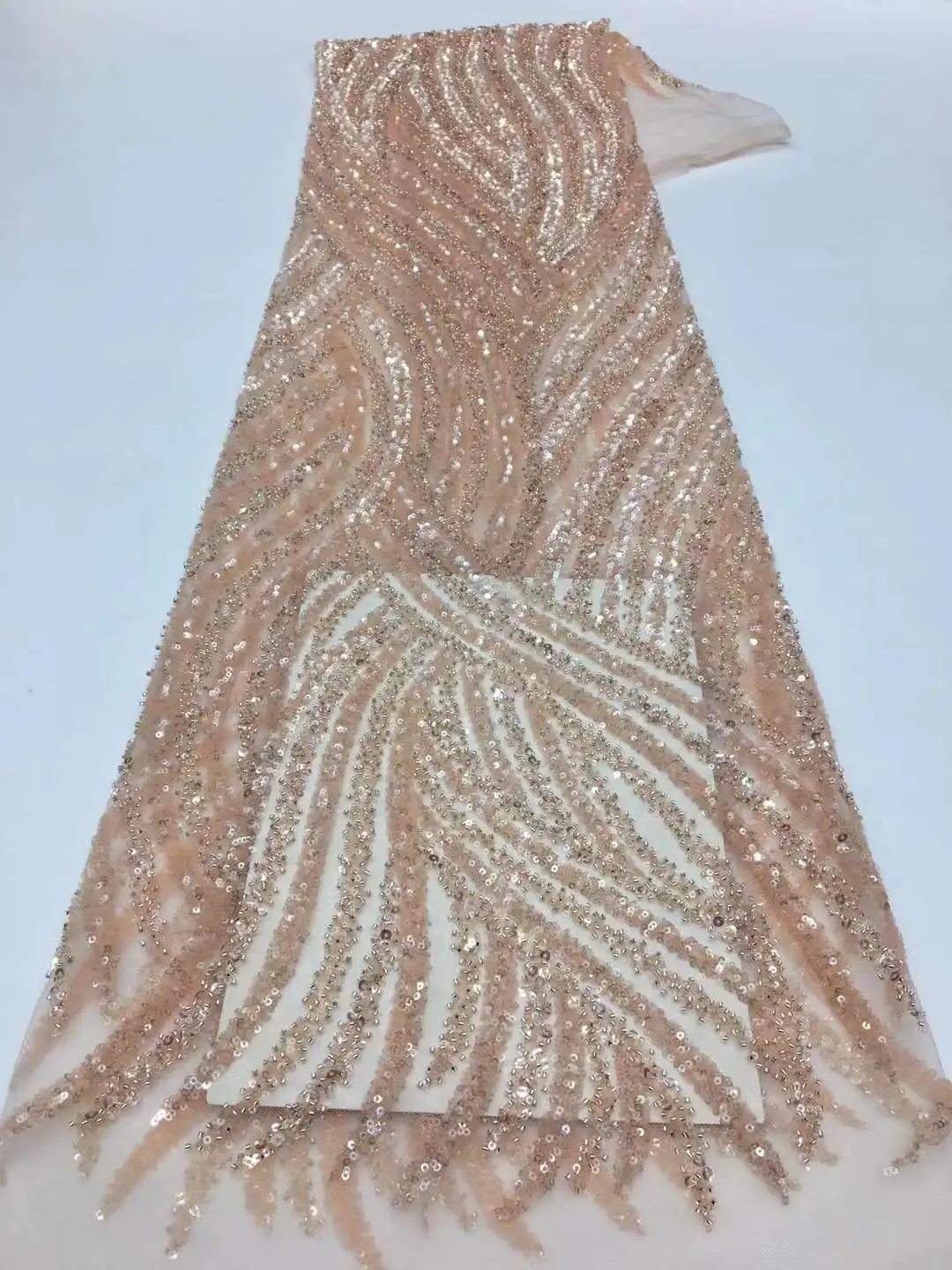 

Nigerian Lace Fabric For Wedding Dresses Embroidered African Tulle Lace Beaded Sequin Fabric French Net Lace