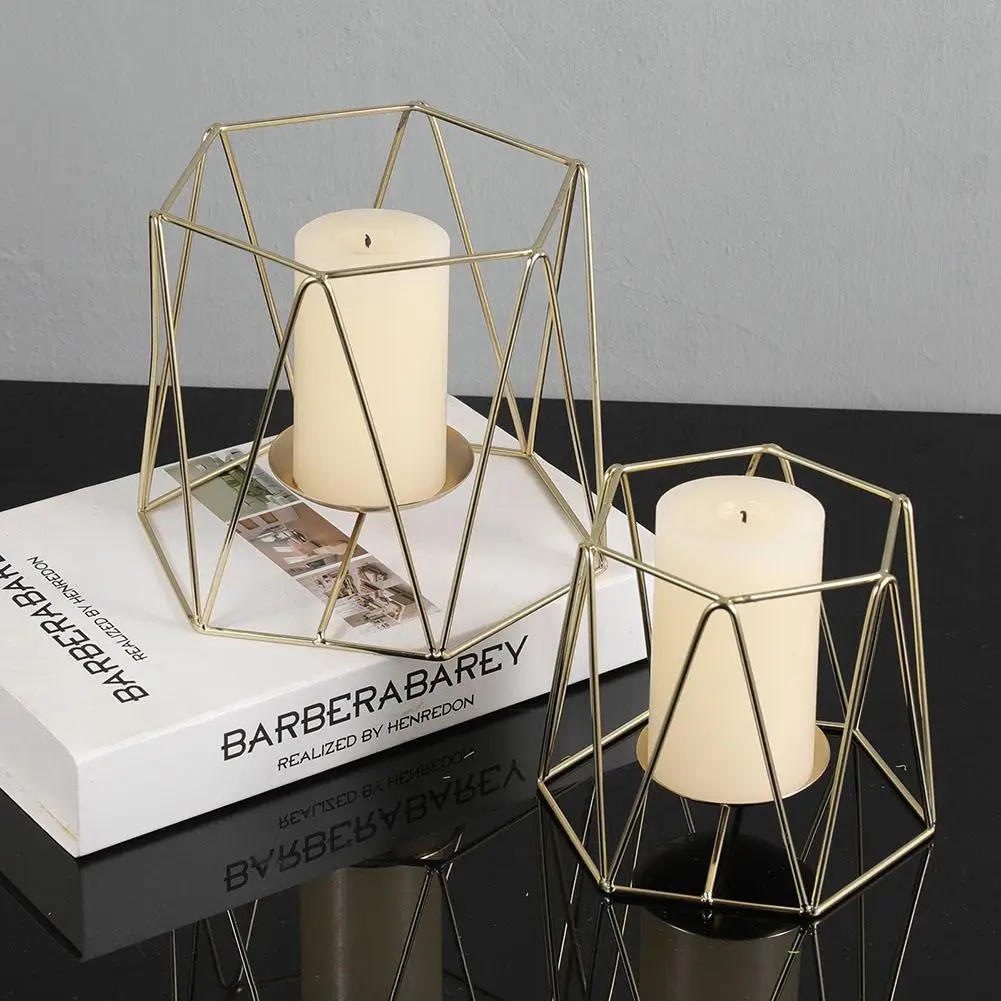 

2pcs Iron Candle Holders Hollow Geometric Shape Candlestick For Living Room Coffee Table Decoration